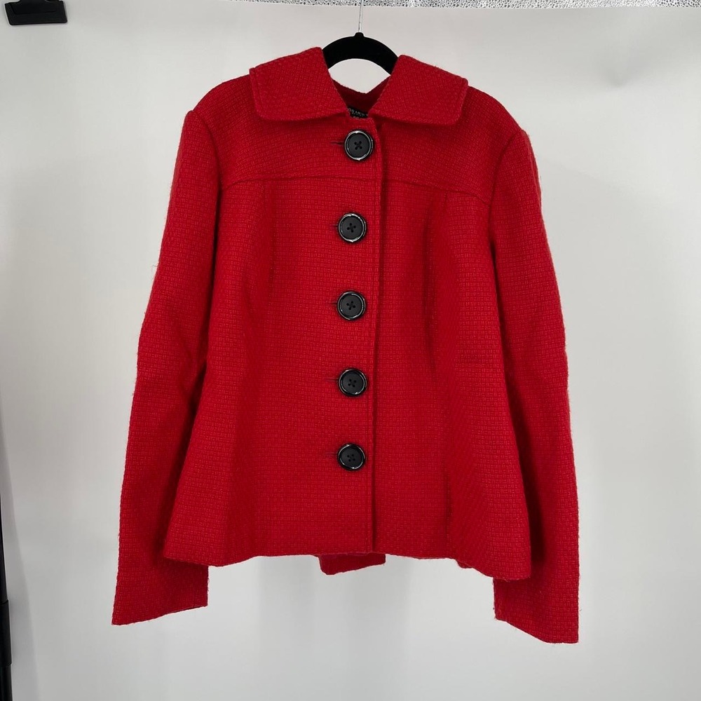 Vintage Women's Tweed Button Down Jacket Red 6 P S Pea Coat Fall Academia Indie